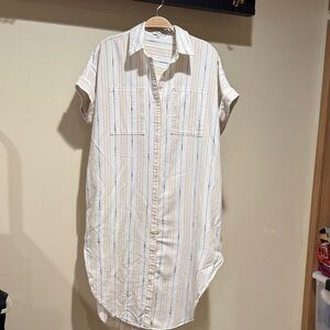 Madewell Cream and Blue Striped Midi Dress